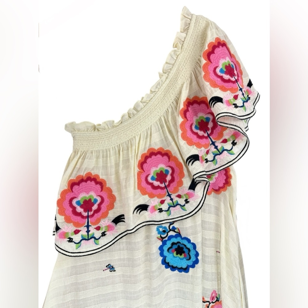 Anthropologie Plenty by Tracy Reese Floral Embroidered One-Shoulder Midi Dress S - Picture 8 of 14
